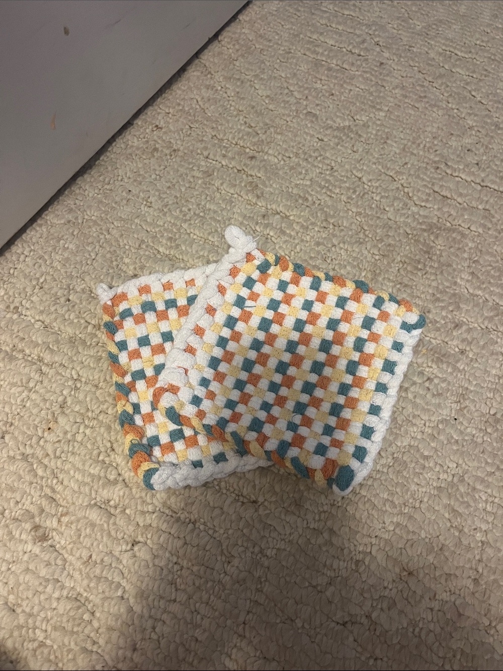 Handmade White, Teal & Orange Check Potholder - Home Accents